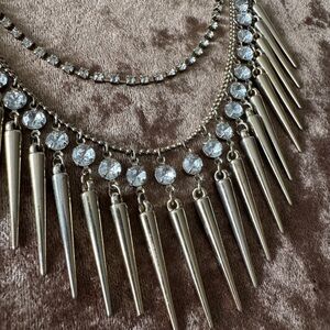 Silver-Tone Spike Necklace with Clear Crystal Accents